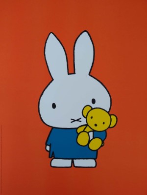 Dick Bruna poster / print  Blauwe jurk met beer op oranje - Nijntje